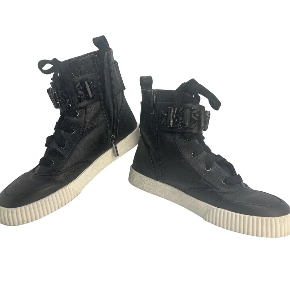 Karl Lagerfeld Paris Jeren Embellished Leather High-Top Sneakers Size 9‎ - Picture 2 of 13